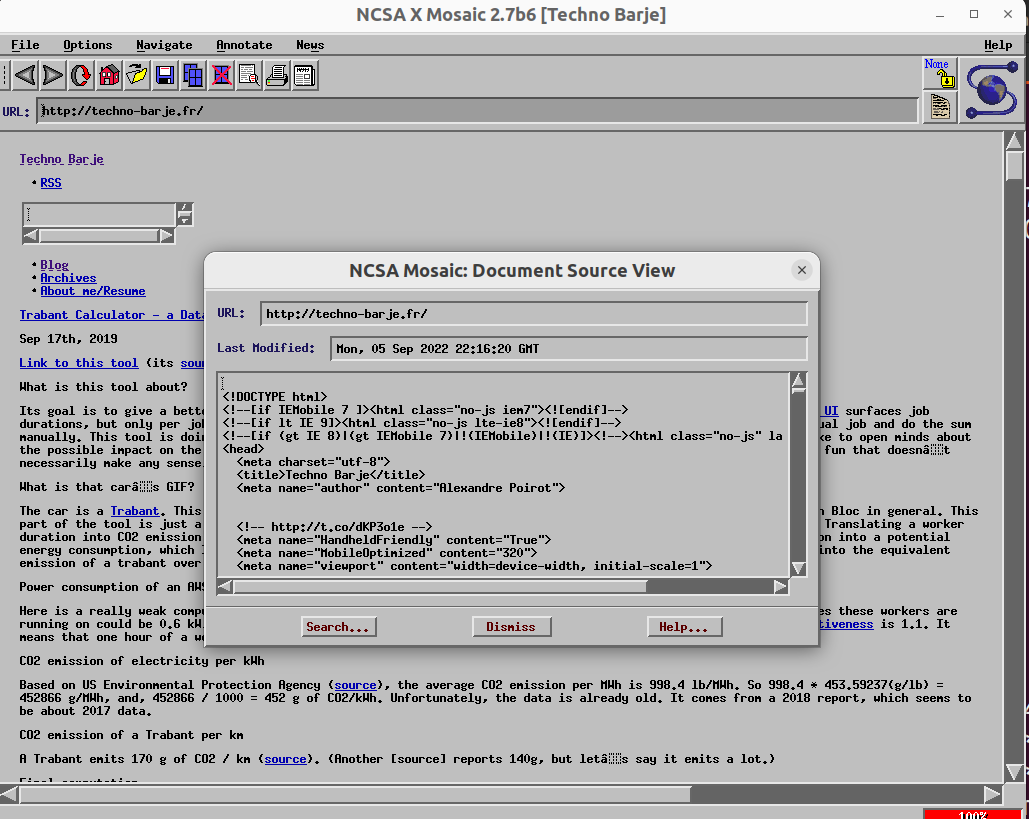 Screenshot of view source dialog in Mosaic