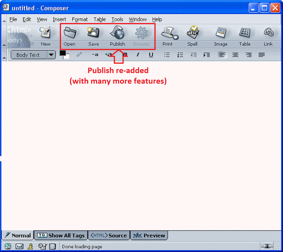 Screenshot of Composer in Netscape 7
